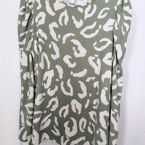 Sage Green & Cream Animal Print Long Sleeve Top